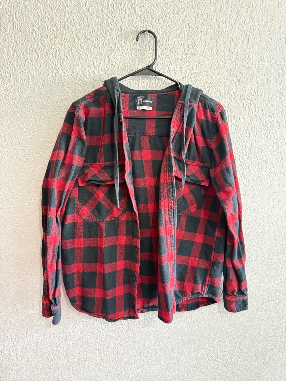 Red and Black Buffalo Plaid Hooded Flannel